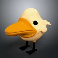 Knitted Bird Plush Character With Cream Colored Body Orange Beak Black Eyes And Black Legs