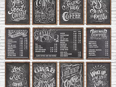 Coffee Themed Wall Decor Chalkboard Style Art Prints With Coffee Quotes And Menu Designs 3d model