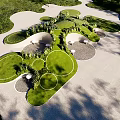 Creative Garden Landscaping With Circular Grass Areas White Pathways Seating And Green Plants