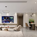 Modern Living Dining Room Interior With Large TV Sofa Dining Table And Pendant Lights