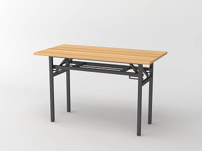Simple Office Desk With Wooden Tabletop And Black Metal Frame 3d model