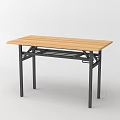 Simple Office Desk With Wooden Tabletop And Black Metal Frame