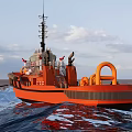 Orange Tugboat Operating In Open Sea With Rough Waves And Smoke Stack 3d model