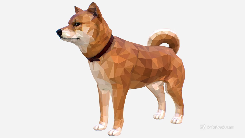 Low Poly Shiba Inu Game Movie Character With Brown Fur Collar And Standing Posture 3d model 