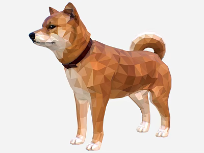 Low Poly Shiba Inu Game Movie Character With Brown Fur Collar And Standing Posture 3d model