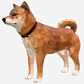 Low Poly Shiba Inu Game Movie Character With Brown Fur Collar And Standing Posture