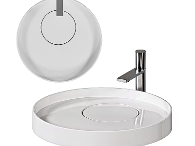 Modern White Round Countertop Washbasin with Sleek Silver Faucet for Contemporary Bathroom 3d model