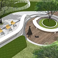 Modern Garden Landscape Design with Curved Walkway Circular Seating Area Wooden Deck And Yellow Chairs