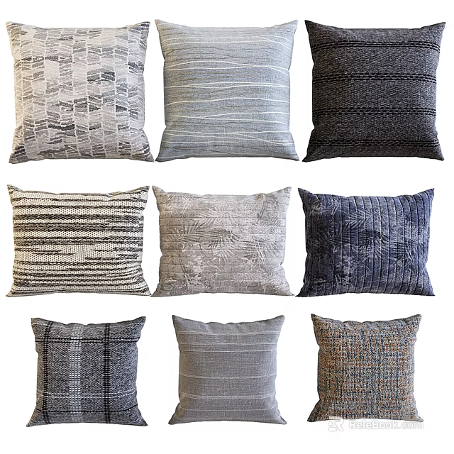 Modern Neutral Tones Textured Pillows With Striped And Geometric Patterns 3d model