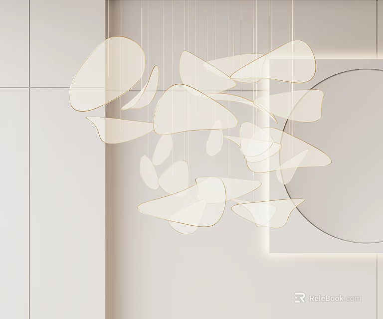 Modern Abstract Shape Chandelier Hanging in Minimalist White Interior Design 3d model