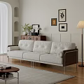 Elegant Cream White Fabric Multi Seater Sofa With Wooden Armrests For Cozy Bright Living Room