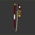 Traditional Japanese Sword With Red Scabbard Blue Blade And Yellow Accessories