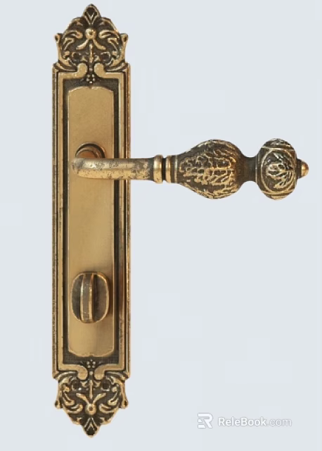 Antique Brass Door Handle With Intricate Carved Patterns And Decorative Design 3d model 