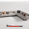 Modern Light Gray Sectional Sofa With Mixed Color Cushions And Throw Blanket 3d model