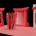 Chinese Traditional Red Festive Decorations With Lanterns And Decorative Structures Setup 3d model