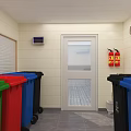 Eco Friendly Public Waste Sorting Kiosk With Color Coded Bins And Information Poster
