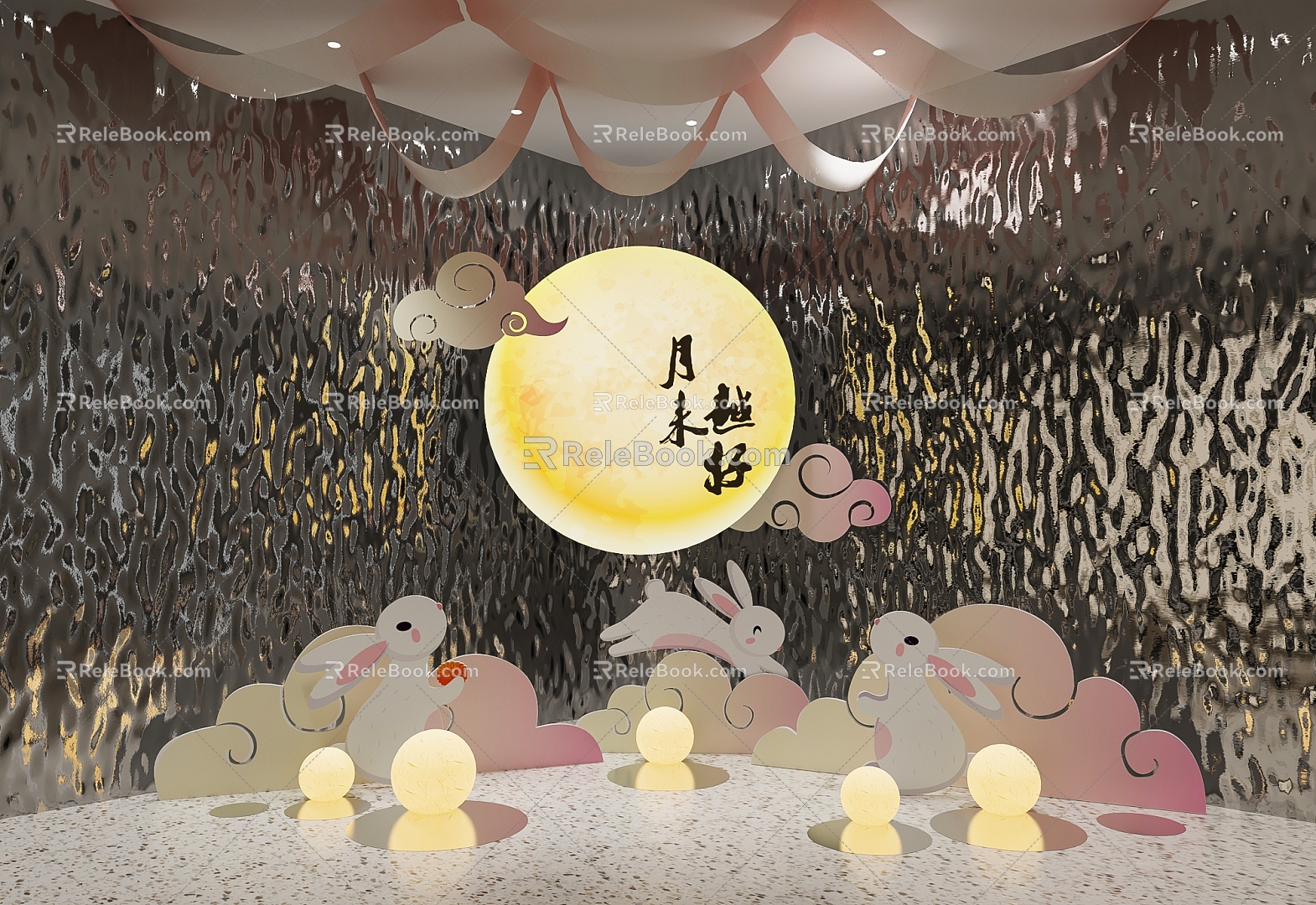 Mid-Autumn Festival Activities Meichen Pushcard Device Mid-Autumn Festival Theme Layout Luminous Moon Light Box Luminous Ball Mid-Autumn Festival Atmosphere 3d model