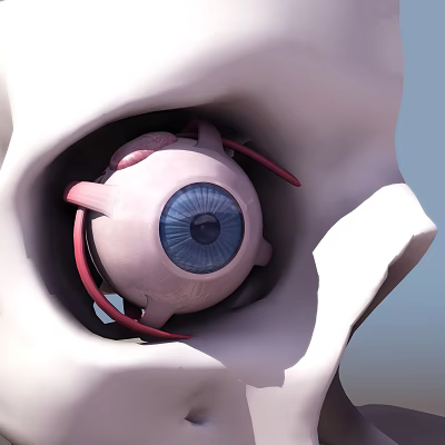 Detailed Futuristic Bionic Eye With Blue Pupil Pink Structure And Red Cables 3d model