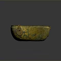Ancient Bronze Sculptural Bowl With Green Gold Patina And Decorative Handles