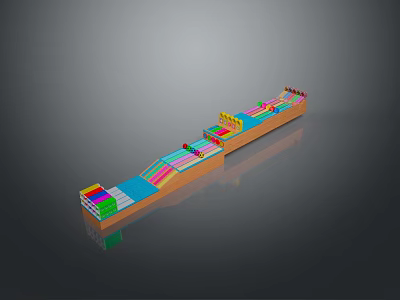 Colorful Building Blocks Long Track Structure With Multi colored Sections And Wooden Base 3d model
