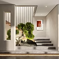 Modern Minimalist Interior With Indoor Tree Stone Steps And Artwork 3d model