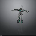 Futuristic Mechanical Robot With White Gray And Teal Accents On Hover Wheels