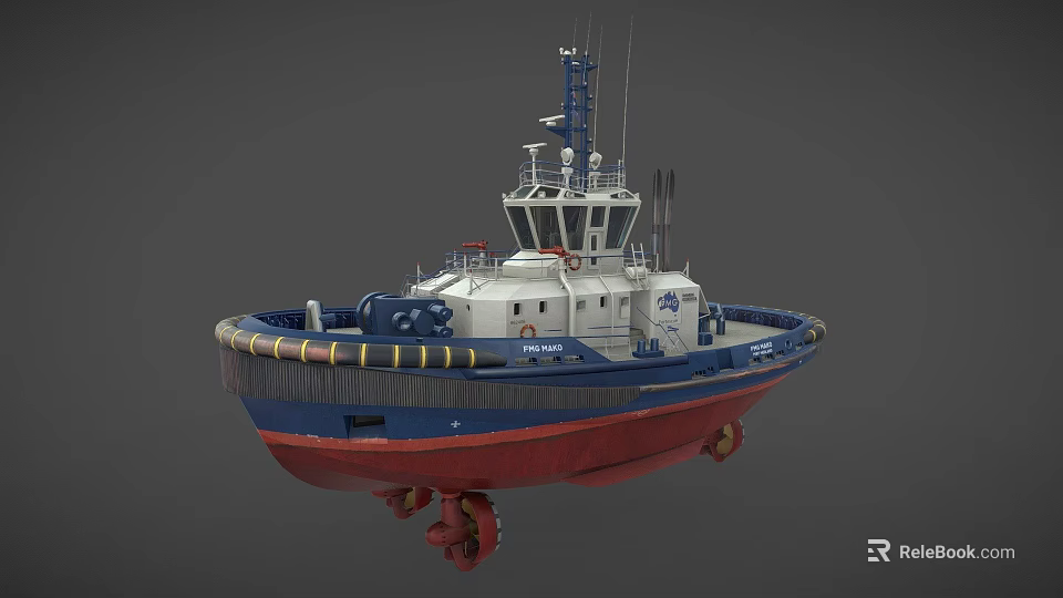 Modern Tugboat With Blue White And Red Hull Design And Deck Cabin Antennas 3d model 