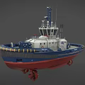 Modern Tugboat With Blue White And Red Hull Design And Deck Cabin Antennas