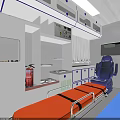 Ambulance Interior Design With Orange Stretcher Blue Seats And Medical Equipment