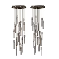 Elegant Modern Crystal Chandelier With Unique Hanging Metallic And Glass Strips Design
