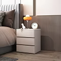 Modern White Nightstand With Drawers Orange Lamp And Clock By Bedside