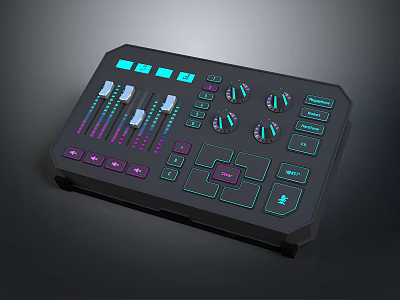 Professional Audio Mixer Console With Black Body Colorful Backlight Knobs Sliders And Buttons 3d model
