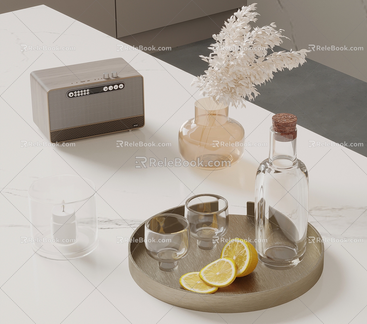 Water Glass Water Bottle Wine Radio 3d model