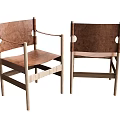 Modern Wooden Dining Chairs With Armrests And Solid Wood Frame Design 3d model