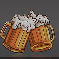 Golden Beer Mugs Clinking Together With Frothy White Foam On Top