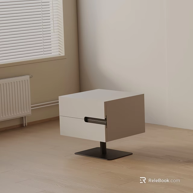 Modern White Bedside Table With Drawer Black Handle And Square Base 3d model