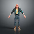 Bald Man Wearing Black Jacket With Yellow Lightning T-Shirt Blue Jeans And Brown Boots
