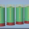 Industrial Equipment Green Cylindrical Storage Tanks With Red Base Yellow Railings And Ladders