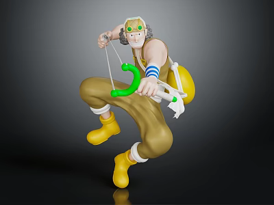 Biological Character With Green Weapon And Yellow Outfit In Dynamic Jumping Pose 3d model