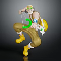 Biological Character With Green Weapon And Yellow Outfit In Dynamic Jumping Pose