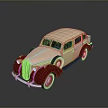 Vintage Cream And Red Sedan Car With Classic Design On