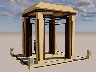 Garden Landscape Pavilion With Columned Structure Stone Top And Decorative Lamp Posts 3d model