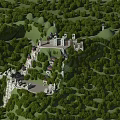 Birds Eye View Planning of Castle Estate with Green Landscape and Surrounding Hills