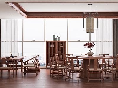 New Chinese Style Room Dining Box Room Dining Table and Chair Art Chandelier Round Table and Chair model