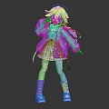 Stylish 3D Anime Character With Green Blue Hair Blue Coat White Dress And Blue Boots