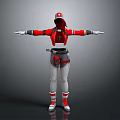 3D Character Model In Red And Gray Outfit With Hat And Outstretched Arms