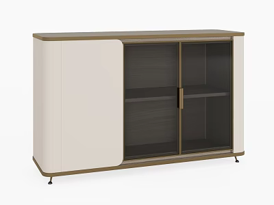 Modern Entryway Side Cabinet Minimalist Design With Ivory Panel Dark Wood Shelves And Wooden Frame 3d model