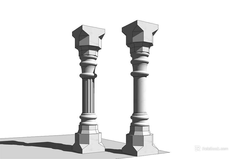 Classical Roman Columns with Fluted Design Base and Capital Architectural Model 3d model 