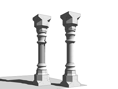 Classical Roman Columns with Fluted Design Base and Capital Architectural Model 3d model