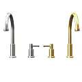 Modern Stainless Steel Kitchen Faucet With Curved Spout And Soap Dispenser